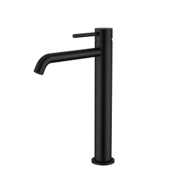Смеситель для раковины/умывальника Knotlor Eclipse, высокий, однорычажный, неповоротный, керамический, длина излива 195 мм, нержавеющая сталь, цвет матовый черный