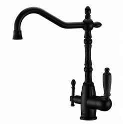 Смеситель для кухни/мойки ZorG ZR 312, под фильтр, однорычажный, поворотный, керамический картридж, длина излива 230 мм, латунь, цвет черный