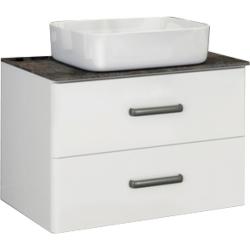 Тумба с раковиной Comforty Амстердам 75, 75х63х50 см, подвесная, 2 выдвижных ящика, ЛДСП/МДФ, прямоугольная, цвет- белый/черный матовый/раковина COMFORTY T-Y9378, прямоугольная, цвет белый, накладная