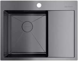 Мойка кухонная Omoikiri Akisame 65-GM-L, 51х65 см, врезная, из нержавеющей стали, прямоугольная, цвет вороненая сталь, с отверстием под смеситель, с крылом справа, слив-перелив, врезная в столещницу, для кухни