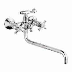 Смеситель для ванны/душа Ledeme H11 двухвентильный, керамический, настенный, излив поворотный 350 мм, с гибким шлангом, душем/лейкой, латунь хром, длинный, универсальный, горизонтальный, вентильный, кран, комплект, сантехника, размер, характеристики