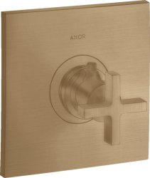 Смеситель для душа Axor Citterio HighFlow, термостатический, с крестообразной рукояткой, скрытого монтажа, настенный, без излива/шланга/лейки, квадратный, латунный, цвет шлифованная бронза, с термостатом, встроенный/встраиваемый/термостатный