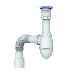 Сифон Unicorn для умывальника 1 1/2"х40 бутылочный, прикручивающийся выпуск, с гибкой трубой 40х40/50 белый, полипропилен