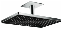 Верхний душ Hansgrohe Rainmaker Select 460, потолочный монтаж, прямоугольный, с 2 режимами: Rain, RainStream, размер 46,6х30 см, нержавеющая сталь/стекло, цвет хром/черный