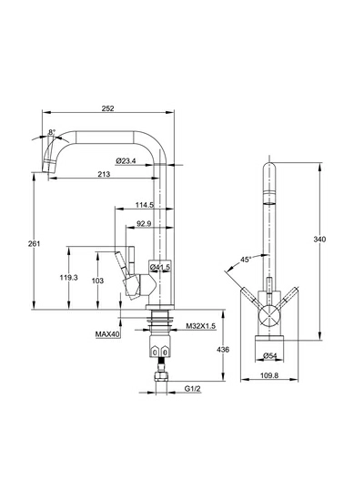 Смеситель для кухни/мойки Cersanit Como однорычажный, поворотный/ п-образный излив, керамический, высота 261 мм, длина 213 мм, нержавеющая сталь, цвет сатин