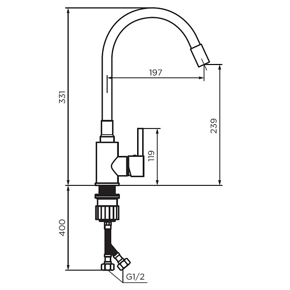 Смеситель для кухни/мойки Dorff Logic однорычажный, поворотный/гибкий излив, керамический, длина излива 197 мм, нержавеющая сталь/силикон, цвет хром/черный