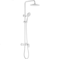 Душевая система Boheme Spectre, высота 1400 мм, цвет белый матовый, комплект: однорычажный смеситель/излив/тропический душ (с верхней лейкой)/стойка/лейка/шланг, наружного монтажа