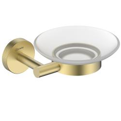 Мыльница Lemark Beluga с держателем, настенная, нержавеющая сталь/стекло матовое, круглая, для душа/мыла, в ванную комнату, под кусковое мыло, цвет брашированное светлое золото LMA-8031S-BRLG