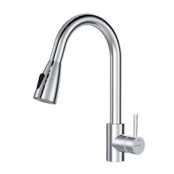 Смеситель для кухни/мойки Am.Pm X-Joy S однорычажный, поворотный, выдвижной излив, керамический, длина 223 мм, нержавеющая сталь/пластик, цвет хром