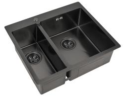 Мойка кухонная ZorG Grafit, 59х51х20 см, две чаши, нержавеющая сталь, прямоугольная, цвет: графит, с отверстием под смеситель, без крыла, правосторонняя, слив-перелив, врезная