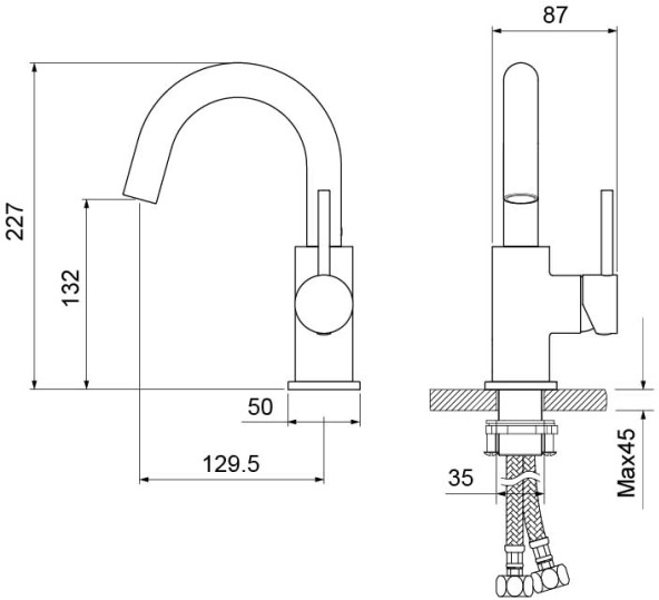 Смеситель для раковины/умывальника Aquatek Европа однорычажный, поворотный, излив длина 129 мм высота 132 мм латунь, цвет матовый черный