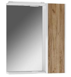 Зеркальный шкаф Домино Uno 60, 600х152х734 мм, с LED/ЛЕД-подсветкой, подвесной, цвет белый/дуб вотан, зеркало, 1 распашная дверца, прямоугольный, правый, правосторонний