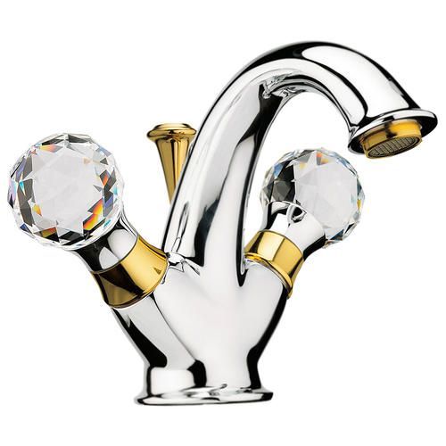 Смеситель для раковины Webert Karenina двухвентильный, неповоротный, длина 118 мм, латунь, цвет хром/золото