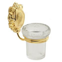 Стакан Migliore Cleopatra, с держателем, настенный, латунь/стекло, форма округлая, для зубных щеток в ванную/туалет/душевую кабину, цвет золото/матовое стекло с декором