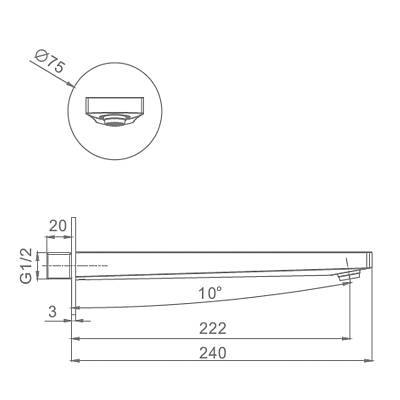 Излив Raglo R473.61 для ванны, длина 222 мм цвет хром, латунь, встраиваемый/встроенный, настенный