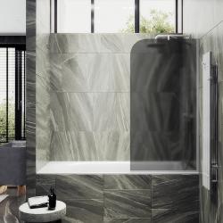 Душевая шторка на ванну MaybahGlass, 140х54 см, графитовое матовое стекло/профиль узкий, цвет белый матовый, фиксированная, плоская/панель, правая/левая, правосторонняя/левосторонняя, универсальная