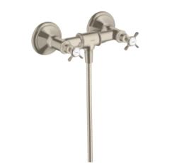 Смеситель для душа Axor Montreux, двухвентильный, с крестообразными рукоятками, внешнего/наружнего монтажа, настенный, без излива/шланга/лейки, керамический, латунный, цвет шлифованный никель