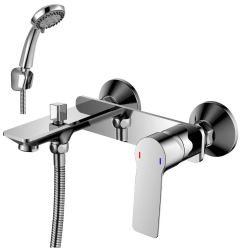 Смеситель для ванны/душа Rossinka, однорычажный, настенный, керамический, неповоротный, с коротким изливом 198 мм, латунь, цвет хром, для ванной