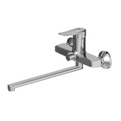 Смеситель для ванны/душа Dorff Ultra однорычажный, керамический, настенный, излив поворотный 322 мм, с гибким шлангом/лейкой, латунь, цвет хром