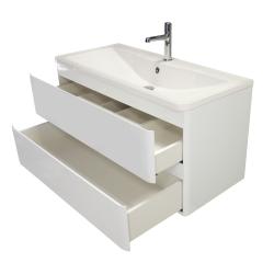 Тумба под раковину BelBagno Albano 80, 80х45х52 см, подвесная, 2 выкатных ящика, МДФ, цвет: белый глянцевый, шкафчик навесной, механизм доводчика, прямоугольная
