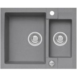 Мойка кухонная ALVEUS ROCK 80 GRANITAL CONCRETE-G81 59,5x47,5x16 см, врезная/встраиваемая сверху, две чаши, искусственный гранит, прямоугольная, цвет бетон, с отверстием под смеситель и для кнопки клапан-автомат