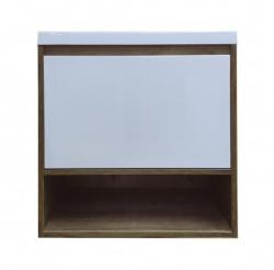 Тумба с раковиной Эстет Monaco Wood 60, 598х607х476 мм, подвесная, 1 выдвижной ящик/открытая полка, ЛДСП/МДФ, прямоугольная, цвет: белый/дуб рустикальный/раковина Монако 60, прямоугольная, цвет белый