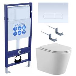 Комплект унитаза с инсталляцией Aquatek Вега (Сет) c сиденьем микролифт, с клавишей смыва (кнопкой, клавишей двойного смыва) белая, комплект крепления