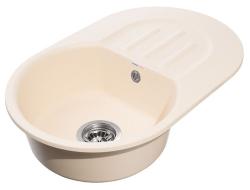 Мойка GranFest SMART 685L, 68,1х43,3 см, врезная, мраморная, овальная, цвет бежевый, без отверстия под смеситель, слив-перелив, с крылом, оборачиваемая, для кухни