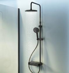 Душевая система AM.PM X-Joy, высота 1460 мм, цвет черный, комплект: однорычажный смеситель/тропический душ (с верхней лейкой)/стойка/лейка/шланг, наружного монтажа