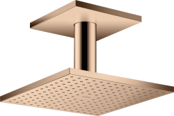 Верхний душ AXOR ShowerSolutions 250/250 2jet, с потолочным подсоединением, потолочный монтаж, квадратный, с 2 режимами, размер 25х25 см, металлический, цвет: полированное красное золото, для душа/ванной