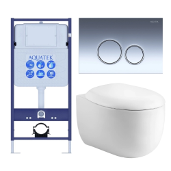 Комплект унитаза с инсталляцией Aquatek Альтаир (Сет) c сиденьем микролифт, с клавишей смыва (кнопкой, клавишей двойного смыва) хром, комплект крепления