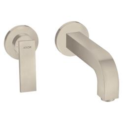 Смеситель для раковины Axor Citterio, однорычажный с рычаговой рукояткой, настенный/встраиваемый, скрытого монтажа, фиксированный излив, длина излива 22 см, керамический, латунь, цвет шлифованный никель, с отдельными розетками
