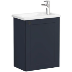 Тумба с раковиной Vitra Root Classic 45, 415х575х270 мм, подвесная, правая/правосторонняя, 1 распашная дверца, МДФ, система плавного закрывания, прямоугольная, цвет: темно-синий матовый/умывальник, прямоугольный, цвет белый