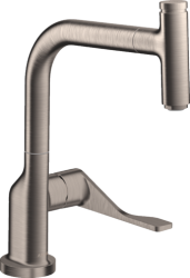 Смеситель для кухни/мойки Axor Citterio 230 Select, однорычажный, керамический, с поворотным/вытяжным изливом, длина 21,9 см, латунь, цвет под сталь, кухонный