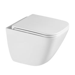 Унитаз подвесной ABBER Rechteck 485х345х400 мм цвет белый, горизонтальный (прямой) выпуск, смыв торнадо, безободковый, с закрытым дном, система антивсплеск, с сиденьем микролифт, дюропласт AC1220TC