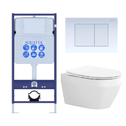 Комплект унитаза с инсталляцией Aquatek Лея (Сет) c сиденьем микролифт, с клавишей смыва (кнопкой, клавишей двойного смыва) белая, комплект крепления