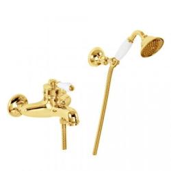 Смеситель для ванны/душа Migliore Ermitage, настенный, двухвентильный, неповоротный, длина 155 мм, керамический, латунь, цвет золото/белый