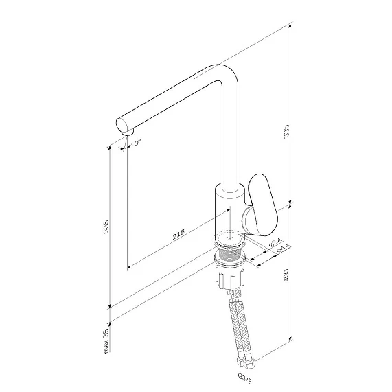 Смеситель для кухни/мойки Am.Pm Like однорычажный, поворотный, керамический, с высоким изливом, длина 218 мм, латунь, цвет сатин