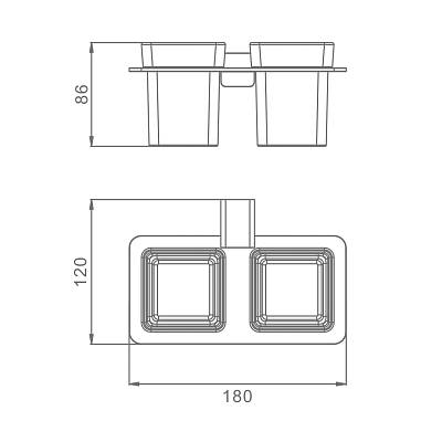 Стакан с держателем Raglo R301.08.09 двойной, с держателем, настенный, нержавеющая сталь/стекло, для зубных щеток в ванную/туалет/душевую кабину, цвет графит