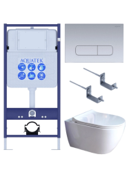 Комплект унитаза с инсталляцией Aquatek Поларис (Сет) c сиденьем микролифт, с клавишей смыва (кнопкой, клавишей двойного смыва) хром, комплект крепления