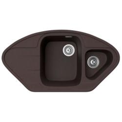 Мойка TopZero серия TopGran, 510х960 см, 1,5 чаши с крылом с лева, врезная, из гранита, угловая, цвет Chocolate, отверстие под смеситель, слив-перелив, для кухни