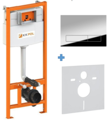 Инсталляция KK-POL Standard с кнопкой смыва M16/хром, (клавишей смыва, двойного слива), система для подвесного унитаза, со скрытым смывным бачком (бак), комплект, размеры рамы (каркас) 42,5х129х23,5 см