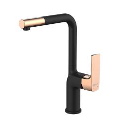 Смеситель для кухни/мойки Lemark Ursus, однорычажный, поворотный, керамический, длина излива 190 мм, латунь, цвет черный/золото
