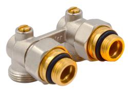 Узел нижнего подключения угловой Okseler 3/4"нр.х1/2"нр. для стального радиатора отопления, двухтрубной системы