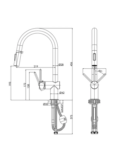 Смеситель для кухни/мойки Cersanit Brasko однорычажный, поворотный/выдвижной излив, керамический, высота 193 мм, длина 219 мм, латунь, цвет сатин