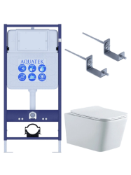 Комплект унитаза с инсталляцией Aquatek Либра New (Сет) c сиденьем микролифт, безободковый, без кнопки, с креплением KKI-0000002