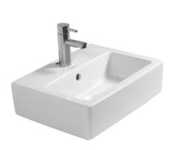 Раковина DURAVIT Vero WonderGliss, 45х35х16 см, накладная, прямоугольная, санфарфор, цвет белый, с 1 отверстием под смеситель, антигрязевое покрытие, слив/перелив