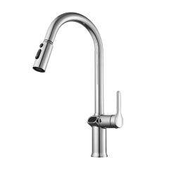 Смеситель для кухни/мойки Knotlor Inspiration, однорычажный, поворотный/выдвижной, с индикатором температуры, керамический, длина излива 175 мм, латунь, цвет хром