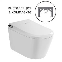 Комплект ABBER подвесной электронный унитаз-биде Bequem 590х370х390 мм цвет белый, LED дисплей, пульт, сиденье микролифт AC1119S с инсталляцией AC0101P2