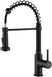 Смеситель для кухни/мойки Aquatek Европа однорычажный, гибкий/выдвижной/пружинный, излив 220 мм, высота излива 159 мм латунь, цвет матовый черный